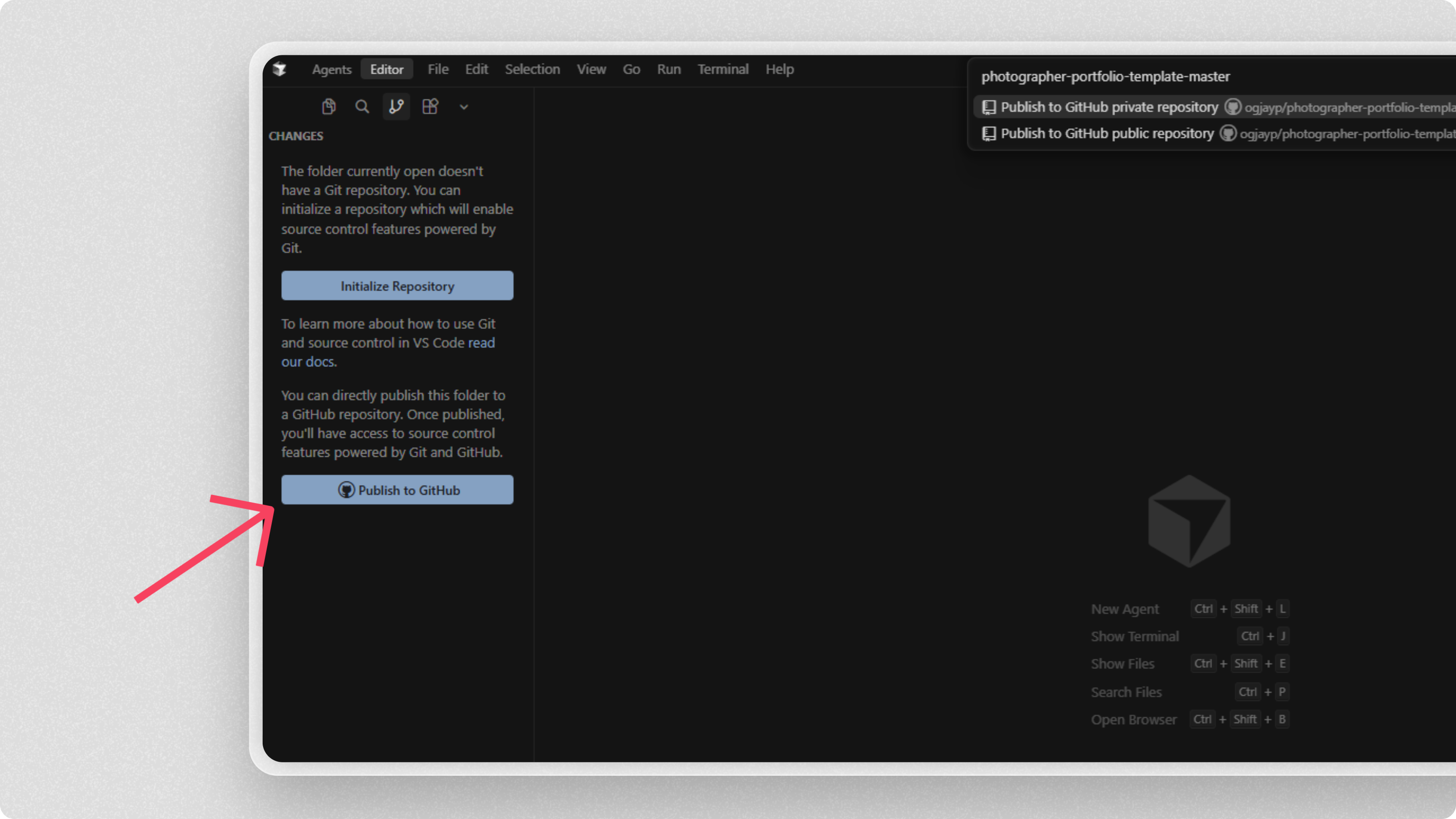 Publishing project to GitHub using Cursor's Source Control panel